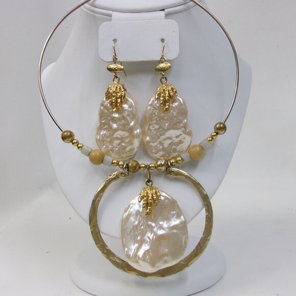 Vintage Large Faux Baroque Pearl Necklace & Pierced Earrings Set - Picture 1 of 2
